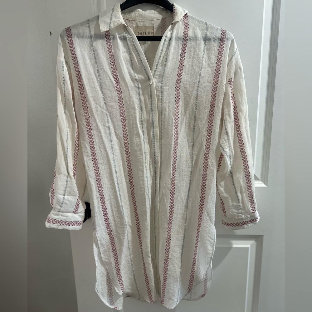 Moon River Cream Tunic with Pink/Blue Stripes Size XS EUC Oversize Beach Coverup
